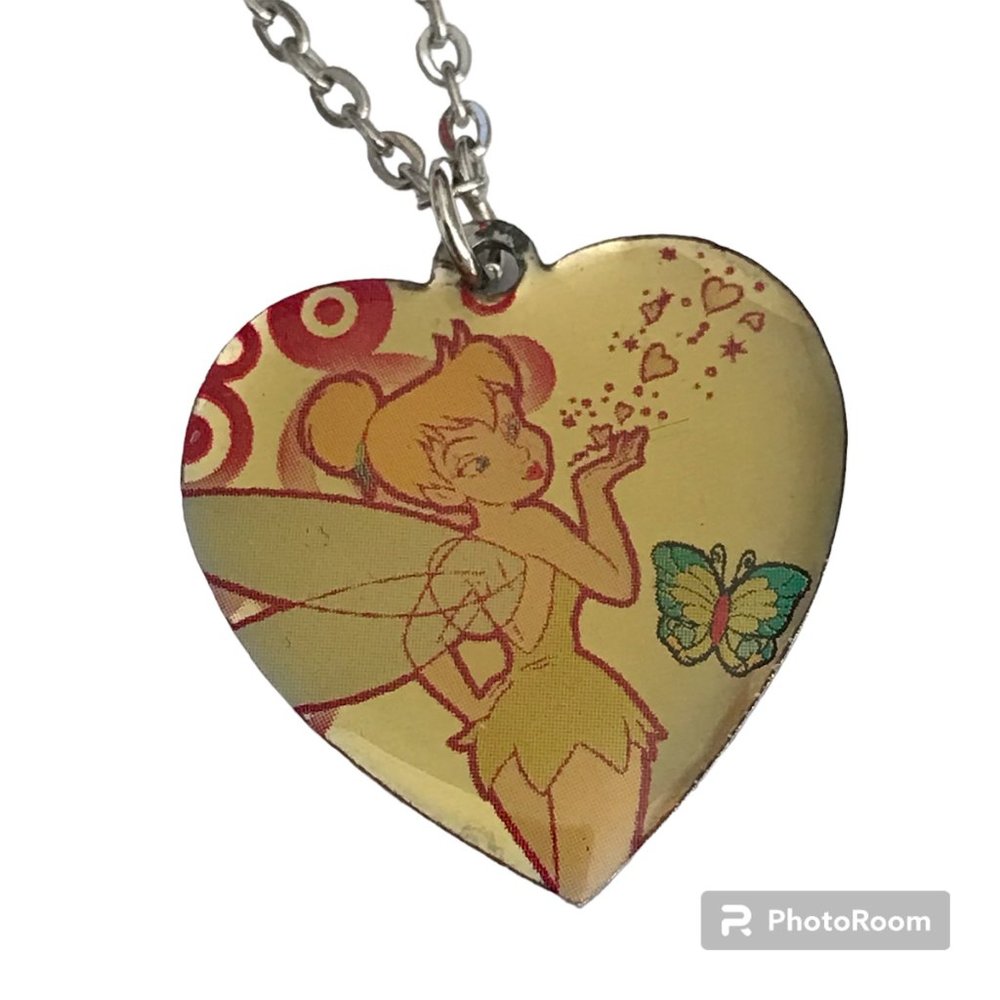 Vintage Disney Tinker Bell Heart Necklace Tink Fairy 18" Chain Valentines Gift